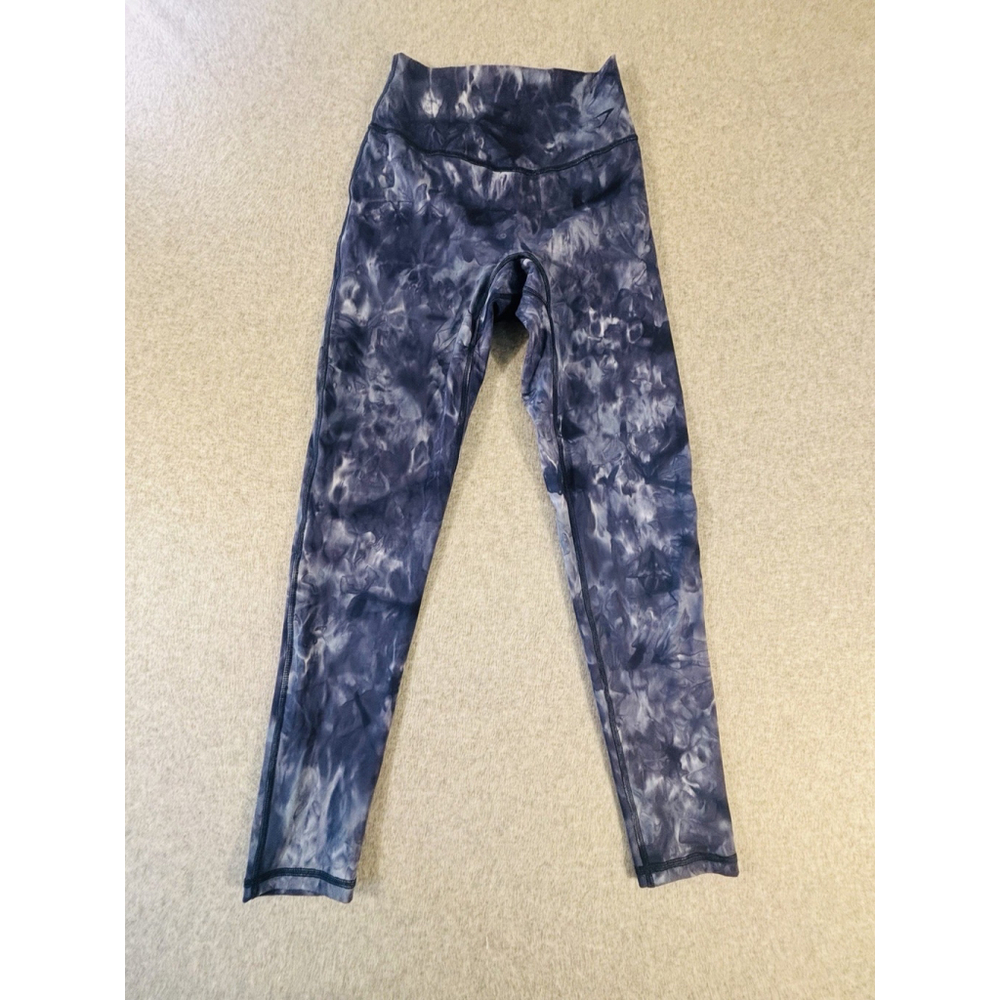 GymShark Womens High Waisted Blue Tie Dye‎ Stretch Cropped Leggings - Small